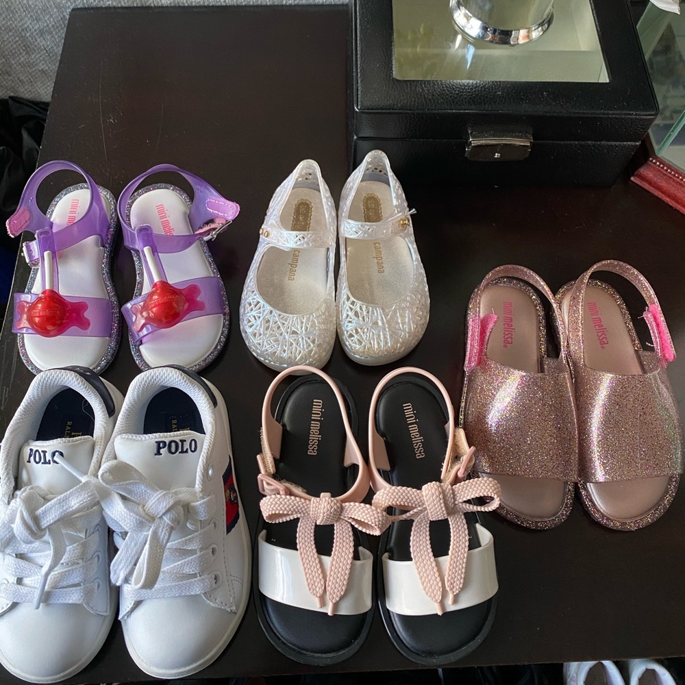 Mini Melissa Shoes 7, 8 and white polo sneakers 7